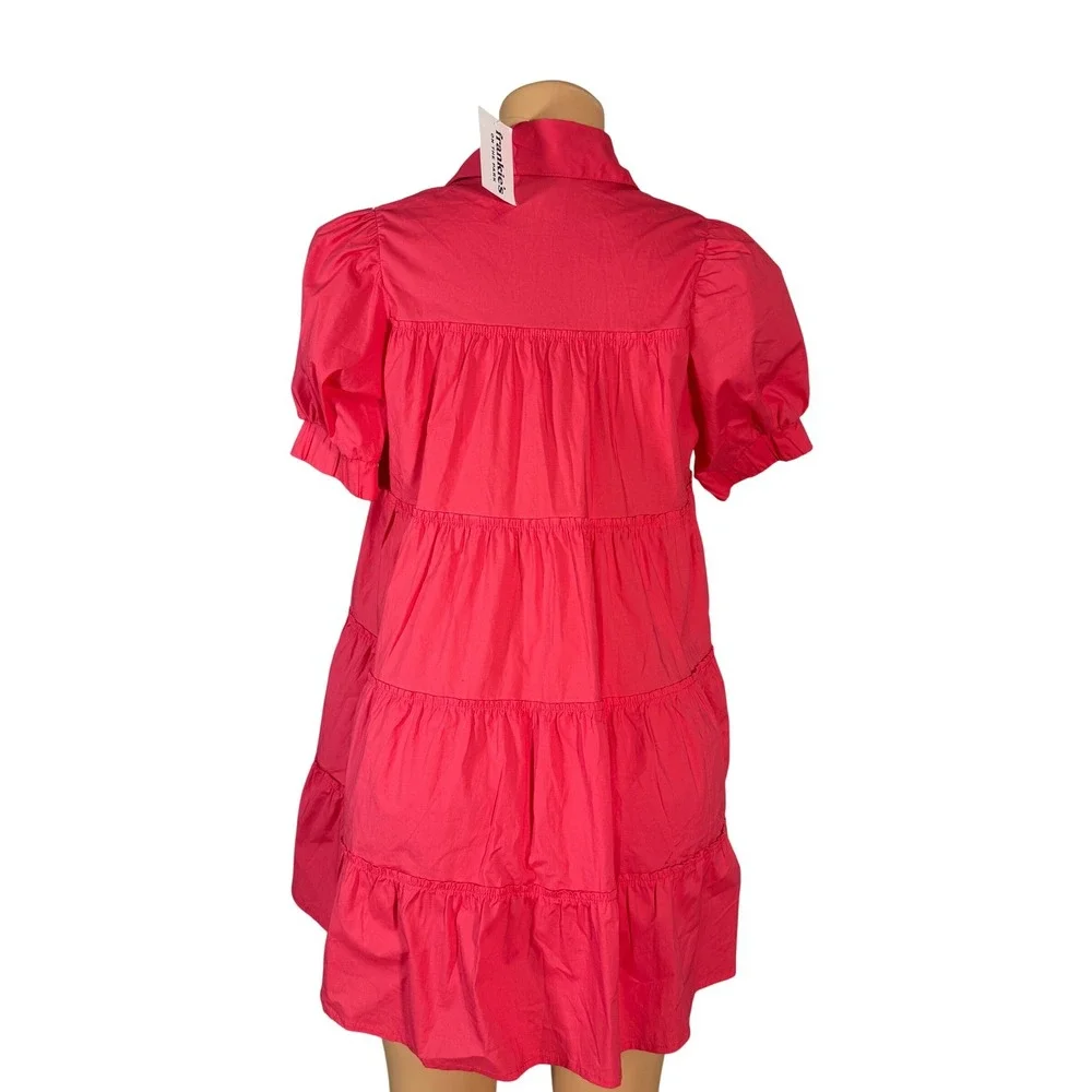 Peixoto Tiered Babydoll Dress Kids Large‎ Pink New Puff Sleeve Button Front
